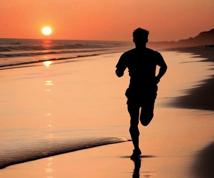 Silhouette Man Running Beach Sunset Healthy Lifestyle Concept Poster Banner Copy Space 1 (1)