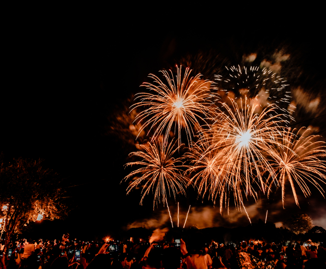 Group People Watching Fireworks Using Cellphones Record Event People Capturing Fireworks Shows With Their Mobile Phone Colorful Fireworks Celebration Night Sky Background 3 (1)